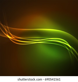 Energy lines, glowing waves in the dark, vector abstract background. Vector business or technology presentation design template, brochure or flyer pattern, or geometric web banner