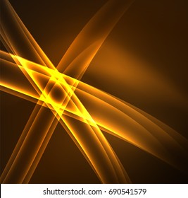 Energy lines, glowing waves in the dark, vector abstract background. Vector business or technology presentation design template, brochure or flyer pattern, or geometric web banner