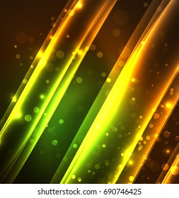 Energielinien, leuchtende Wellen im Dunkeln, Vektorgrafik-abstrakter Hintergrund. Design-Vorlage für Vektorgrafik-Präsentationen, Broschüren oder Flyer-Muster oder geometrisches Webbanner
