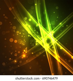 Energy lines, glowing waves in the dark, vector abstract background. Vector business or technology presentation design template, brochure or flyer pattern, or geometric web banner