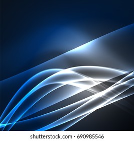 Energy lines, glowing waves in the dark, vector abstract background. Vector business or technology presentation design template, brochure or flyer pattern, or geometric web banner