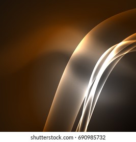 Líneas de energía, ondas brillantes en el fondo oscuro, vector abstracto. Plantilla de diseño de presentación de vocabulario o tecnología, patrón de folleto o volante, o banner web geométrico