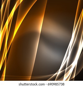 Líneas de energía, ondas brillantes en el fondo oscuro, vector abstracto. Plantilla de diseño de presentación de vocabulario o tecnología, patrón de folleto o volante, o banner web geométrico