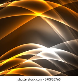 Energielinien, leuchtende Wellen im Dunkeln, Vektorgrafik-abstrakter Hintergrund. Design-Vorlage für Vektorgrafik-Präsentationen, Broschüren oder Flyer-Muster oder geometrisches Webbanner