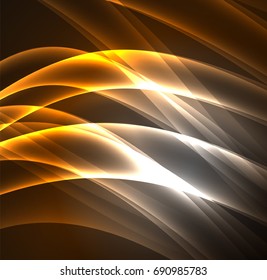 Energy lines, glowing waves in the dark, vector abstract background. Vector business or technology presentation design template, brochure or flyer pattern, or geometric web banner