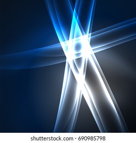 Energy lines, glowing waves in the dark, vector abstract background. Vector business or technology presentation design template, brochure or flyer pattern, or geometric web banner
