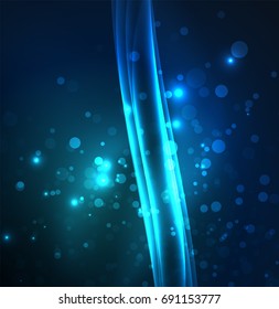 Energy lines, glowing waves in the dark, vector abstract background. Vector business or technology presentation design template, brochure or flyer pattern, or geometric web banner