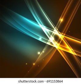 Energielinien, leuchtende Wellen im Dunkeln, Vektorgrafik-abstrakter Hintergrund. Design-Vorlage für Vektorgrafik-Präsentationen, Broschüren oder Flyer-Muster oder geometrisches Webbanner