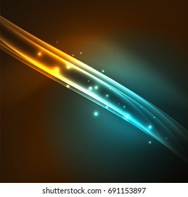 Energy lines, glowing waves in the dark, vector abstract background. Vector business or technology presentation design template, brochure or flyer pattern, or geometric web banner