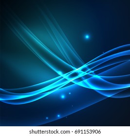 Linhas de energia, ondas brilhantes no escuro, fundo abstrato vetorial. Modelo de design de apresentação de tecnologia ou negócio de vetor, brochura ou padrão de folheto, ou banner web geométrico