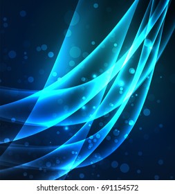 Energy lines, glowing waves in the dark, vector abstract background. Vector business or technology presentation design template, brochure or flyer pattern, or geometric web banner