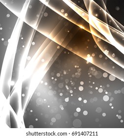 Líneas de energía, ondas brillantes en el fondo oscuro, vector abstracto. Plantilla de diseño de presentación de vocabulario o tecnología, patrón de folleto o volante, o banner web geométrico