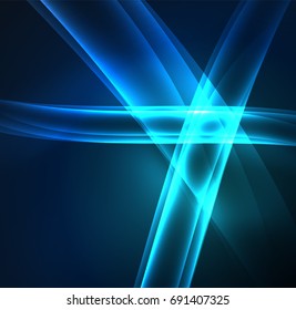 Líneas de energía, ondas brillantes en el fondo oscuro, vector abstracto. Plantilla de diseño de presentación de vocabulario o tecnología, patrón de folleto o volante, o banner web geométrico
