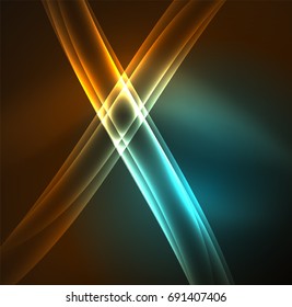 Energielinien, leuchtende Wellen im Dunkeln, Vektorgrafik-abstrakter Hintergrund. Design-Vorlage für Vektorgrafik-Präsentationen, Broschüren oder Flyer-Muster oder geometrisches Webbanner