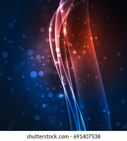 Líneas de energía, ondas brillantes en el fondo oscuro, vector abstracto. Plantilla de diseño de presentación de vocabulario o tecnología, patrón de folleto o volante, o banner web geométrico