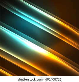 Líneas de energía, ondas brillantes en el fondo oscuro, vector abstracto. Plantilla de diseño de presentación de vocabulario o tecnología, patrón de folleto o volante, o banner web geométrico