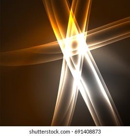 Energy lines, glowing waves in the dark, vector abstract background. Vector business or technology presentation design template, brochure or flyer pattern, or geometric web banner