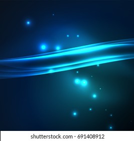 Líneas de energía, ondas brillantes en el fondo oscuro, vector abstracto. Plantilla de diseño de presentación de vocabulario o tecnología, patrón de folleto o volante, o banner web geométrico