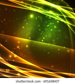 Energy lines, glowing waves in the dark, vector abstract background. Vector business or technology presentation design template, brochure or flyer pattern, or geometric web banner