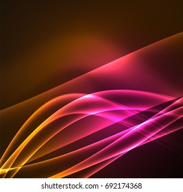 Linhas de energia, ondas brilhantes no escuro, fundo abstrato vetorial. Modelo de design de apresentação de tecnologia ou negócio de vetor, brochura ou padrão de folheto, ou banner web geométrico