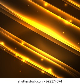 Líneas de energía, ondas brillantes en el fondo oscuro, vector abstracto. Plantilla de diseño de presentación de vocabulario o tecnología, patrón de folleto o volante, o banner web geométrico