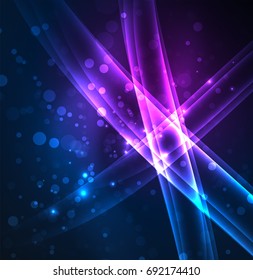Energy lines, glowing waves in the dark, vector abstract background. Vector business or technology presentation design template, brochure or flyer pattern, or geometric web banner