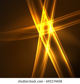 Energy lines, glowing waves in the dark, vector abstract background. Vector business or technology presentation design template, brochure or flyer pattern, or geometric web banner