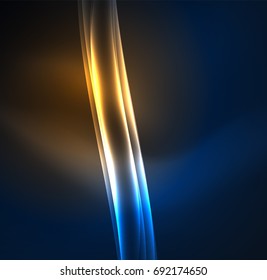 Líneas de energía, ondas brillantes en el fondo oscuro, vector abstracto. Plantilla de diseño de presentación de vocabulario o tecnología, patrón de folleto o volante, o banner web geométrico