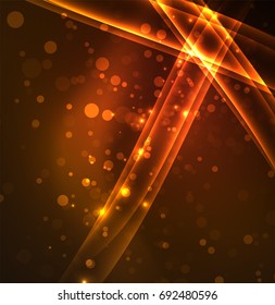 Líneas de energía, ondas brillantes en el fondo oscuro, vector abstracto. Plantilla de diseño de presentación de vocabulario o tecnología, patrón de folleto o volante, o banner web geométrico