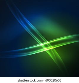 Energy lines, glowing waves in the dark, vector abstract background. Vector business or technology presentation design template, brochure or flyer pattern, or geometric web banner