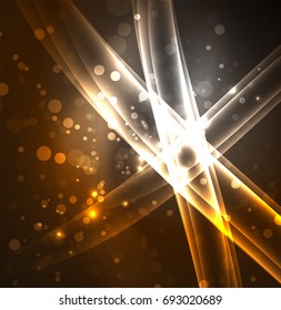 Energy lines, glowing waves in the dark, vector abstract background. Vector business or technology presentation design template, brochure or flyer pattern, or geometric web banner