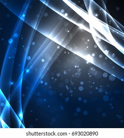 Linhas de energia, ondas brilhantes no escuro, fundo abstrato vetorial. Modelo de design de apresentação de tecnologia ou negócio de vetor, brochura ou padrão de folheto, ou banner web geométrico