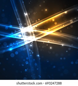 Energy lines, glowing waves in the dark, vector abstract background. Vector business or technology presentation design template, brochure or flyer pattern, or geometric web banner
