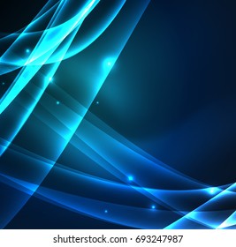 Energy lines, glowing waves in the dark, vector abstract background. Vector business or technology presentation design template, brochure or flyer pattern, or geometric web banner