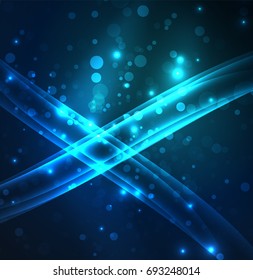 Energy lines, glowing waves in the dark, vector abstract background. Vector business or technology presentation design template, brochure or flyer pattern, or geometric web banner