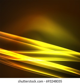 Energy lines, glowing waves in the dark, vector abstract background. Vector business or technology presentation design template, brochure or flyer pattern, or geometric web banner