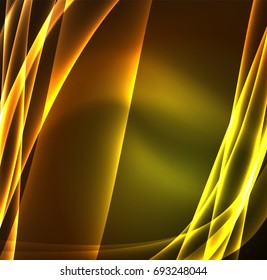 Líneas de energía, ondas brillantes en el fondo oscuro, vector abstracto. Plantilla de diseño de presentación de vocabulario o tecnología, patrón de folleto o volante, o banner web geométrico