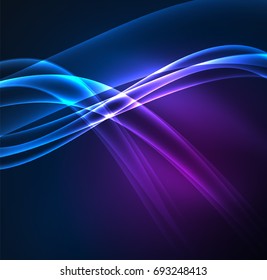Energy lines, glowing waves in the dark, vector abstract background. Vector business or technology presentation design template, brochure or flyer pattern, or geometric web banner