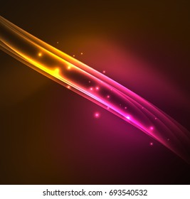 Energy lines, glowing waves in the dark, vector abstract background. Vector business or technology presentation design template, brochure or flyer pattern, or geometric web banner