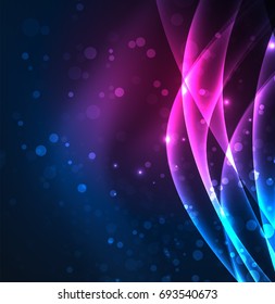 Energy lines, glowing waves in the dark, vector abstract background. Vector business or technology presentation design template, brochure or flyer pattern, or geometric web banner