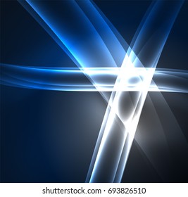Líneas de energía, ondas brillantes en el fondo oscuro, vector abstracto. Plantilla de diseño de presentación de vocabulario o tecnología, patrón de folleto o volante, o banner web geométrico