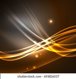 Energy lines, glowing waves in the dark, vector abstract background. Vector business or technology presentation design template, brochure or flyer pattern, or geometric web banner