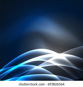 Energy lines, glowing waves in the dark, vector abstract background. Vector business or technology presentation design template, brochure or flyer pattern, or geometric web banner