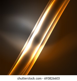 Líneas de energía, ondas brillantes en el fondo oscuro, vector abstracto. Plantilla de diseño de presentación de vocabulario o tecnología, patrón de folleto o volante, o banner web geométrico