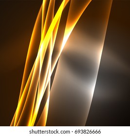 Energy lines, glowing waves in the dark, vector abstract background. Vector business or technology presentation design template, brochure or flyer pattern, or geometric web banner