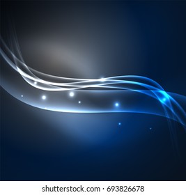 Energy lines, glowing waves in the dark, vector abstract background. Vector business or technology presentation design template, brochure or flyer pattern, or geometric web banner