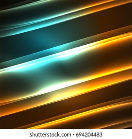Energy lines, glowing waves in the dark, vector abstract background. Vector business or technology presentation design template, brochure or flyer pattern, or geometric web banner