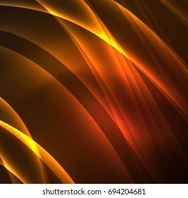 Líneas de energía, ondas brillantes en el fondo oscuro, vector abstracto. Plantilla de diseño de presentación de vocabulario o tecnología, patrón de folleto o volante, o banner web geométrico