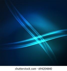 Líneas de energía, ondas brillantes en el fondo oscuro, vector abstracto. Plantilla de diseño de presentación de vocabulario o tecnología, patrón de folleto o volante, o banner web geométrico