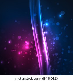 Líneas de energía, ondas brillantes en el fondo oscuro, vector abstracto. Plantilla de diseño de presentación de vocabulario o tecnología, patrón de folleto o volante, o banner web geométrico